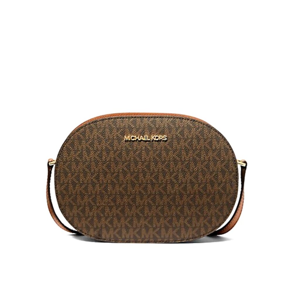 New Michael Kors Jet Set Travel Medium Signature Logo Crossbody Bag Brown